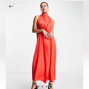 ASOS Design Halter Drape Satin Maxi Dress